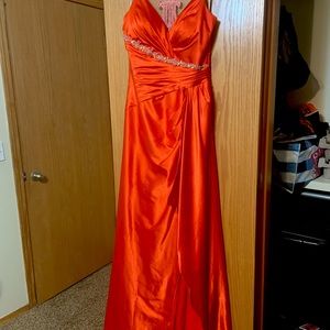Red prom dress with beading. Size 10.